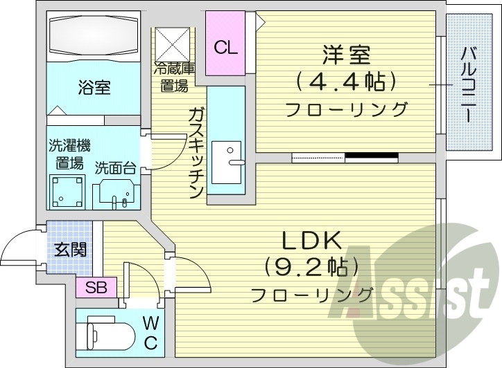 1LDK、エアコン、クローゼット、モニタ付インターホン