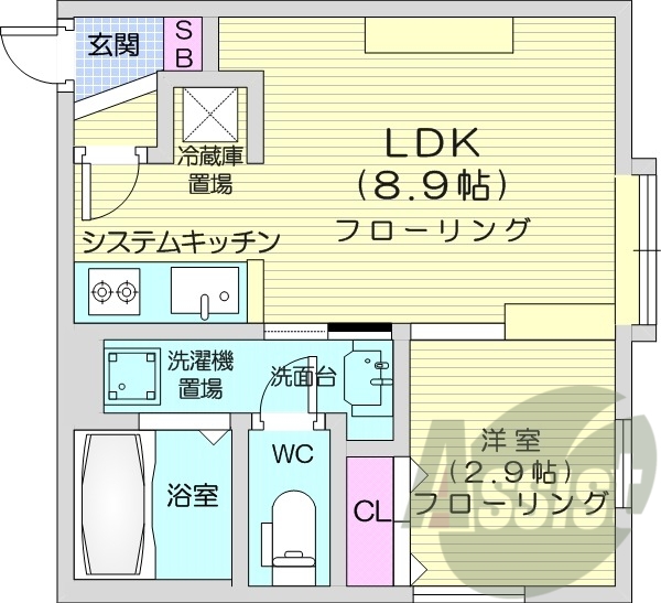 1LDK、独立洗面台、クローゼット、オートロック