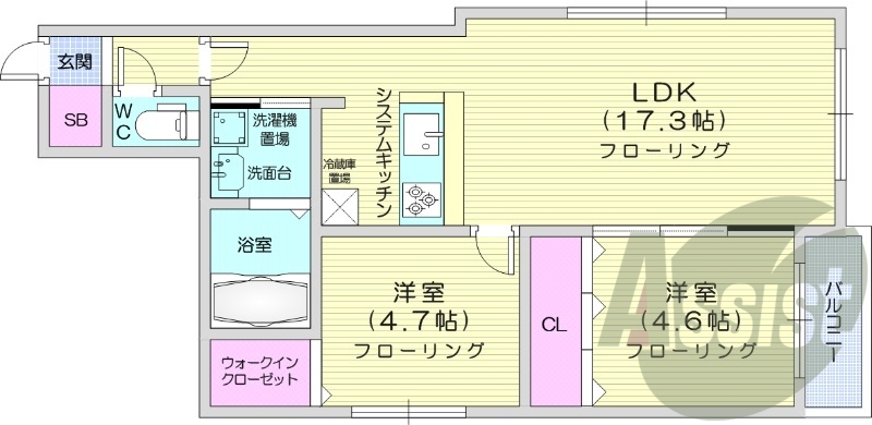 2LDK、ペット可、オートロック、宅配ボックス