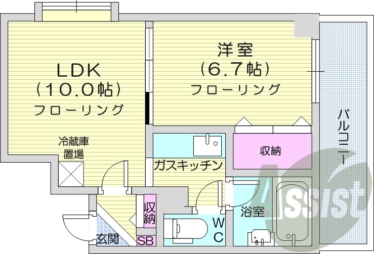 1LDK、バルコニー、暖房便座、シューズボックス