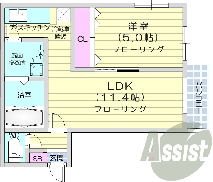 1LDK、シャワートイレ、灯油暖房、光ファイバー