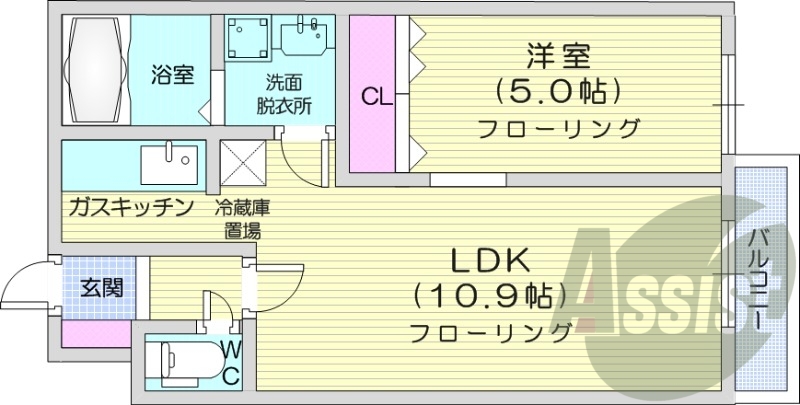 1LDK、シャワートイレ、灯油暖房、光ファイバー