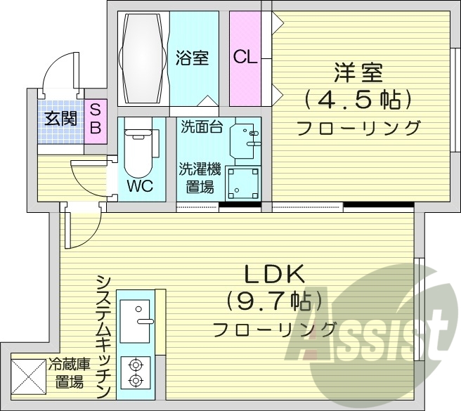 1LDK、ネット使用料不要、シャワートイレ
