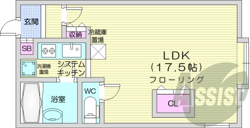 1K、システムキッチン、バストイレ別、オートロック