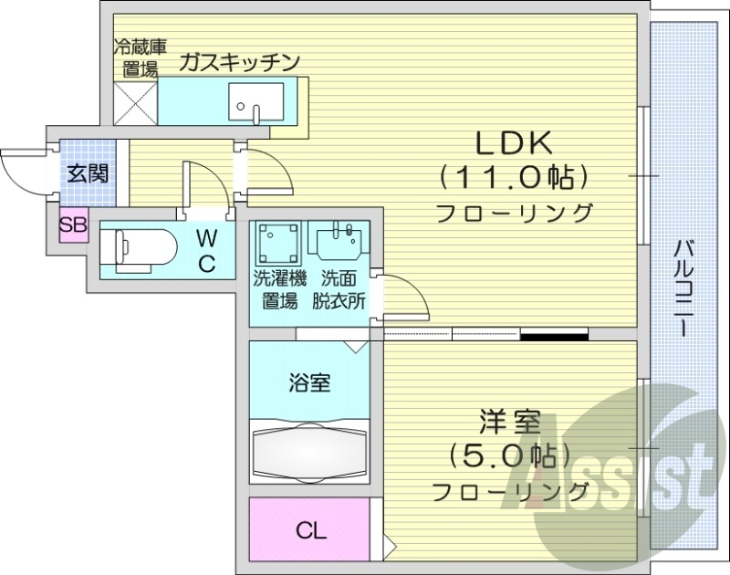 1LDK、独立洗面台、シャワートイレ、エアコン、バストイレ別