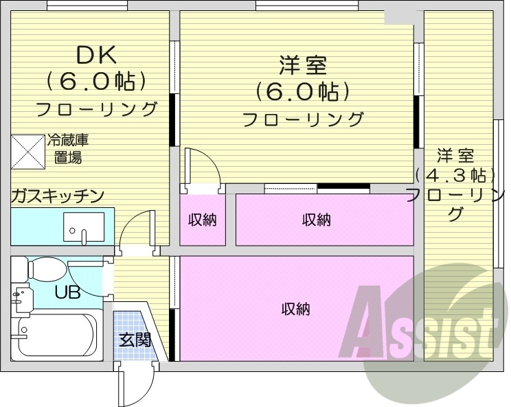 2DK、角部屋、ペット対応、バストイレ別