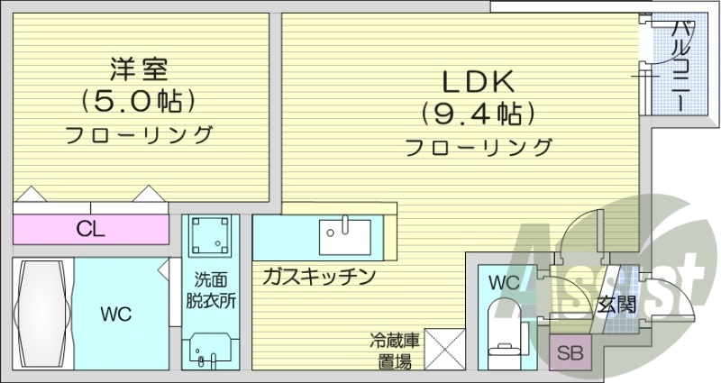 1LDK、オートロック、エアコン、灯油暖房