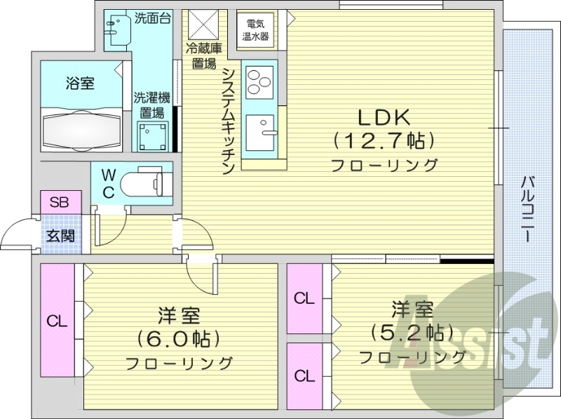 2LDK、角部屋、電気暖房、追い焚き、宅配BOX