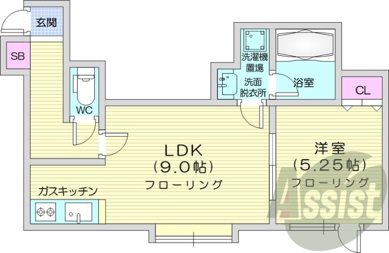 1LDK、角部屋、最上階、灯油暖房、収納