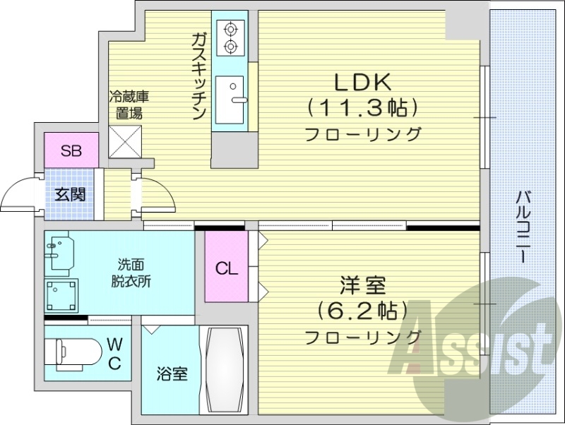 1LDK、灯油暖房、バルコニー、バストイレ別