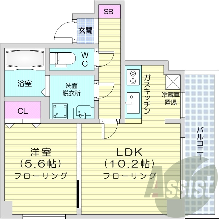 1LDK、灯油暖房、バルコニー、バストイレ別