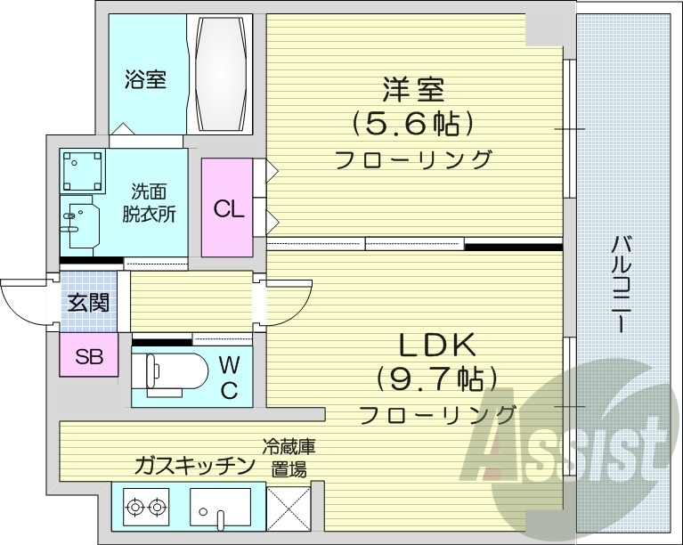 1LDK、灯油暖房、バルコニー、バストイレ別