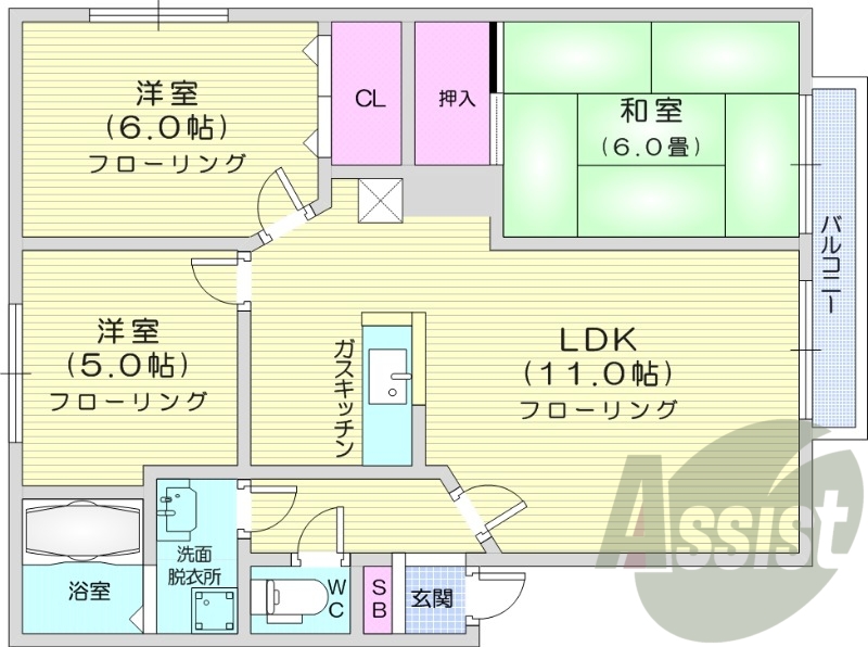 3LDK、灯油暖房、トランクルーム、独立洗面台