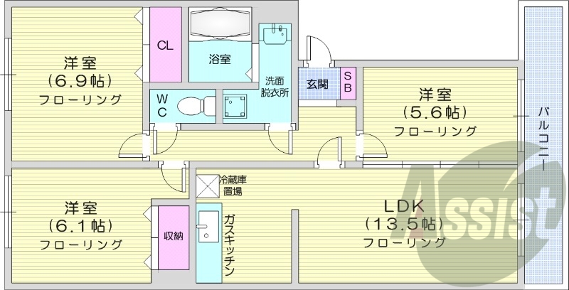 3LDK、エアコン、灯油暖房、トランクルーム、ネット無料