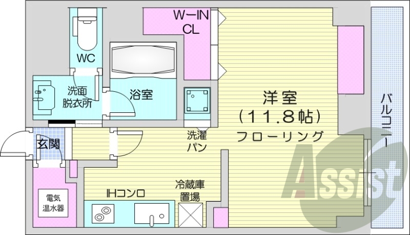 1R、システムキッチン、エアコン、オール電化