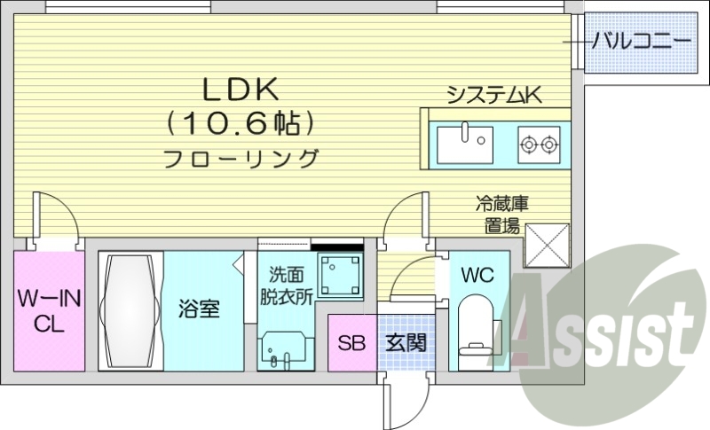 1K、オートロック、バストイレ別、