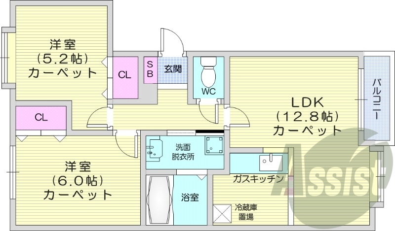 2LDK、クローゼット、シャンプードレッサー