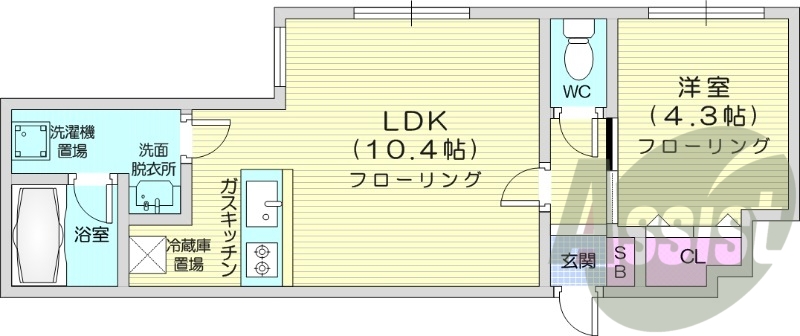 1LDK、オートロック、TVモニターホン、バストイレ別