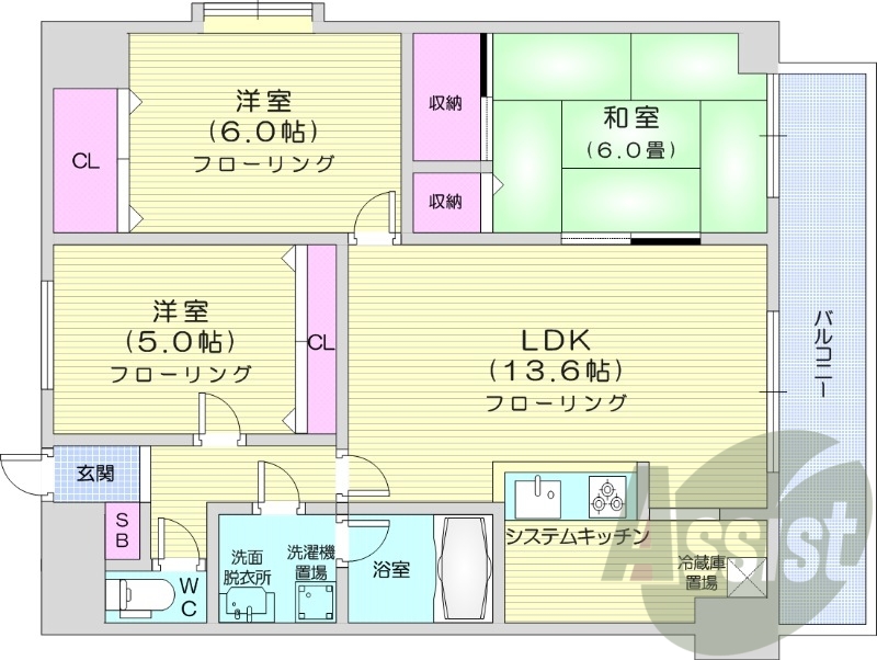 3LDK、灯油暖房、オートロック、宅配BOX