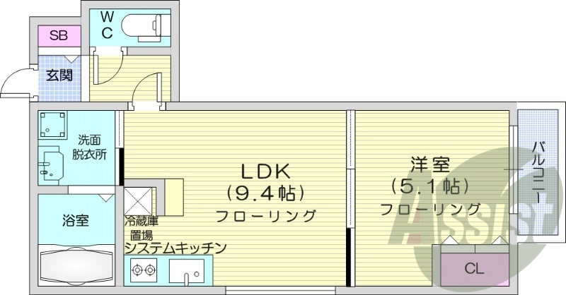 1LDK、エアコン、都市ガス、システムキッチン、