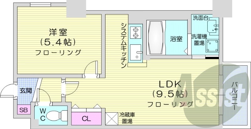 1LDK、システムキッチン、ロードヒーティング、エアコン