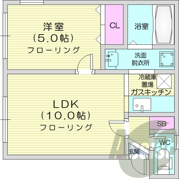 1LDK、TVモニターホン、灯油FF暖房、シャンドレ