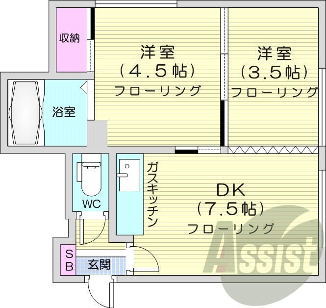 1LDK、灯油暖房、都市ガス、シューズボックス