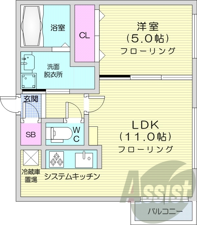1LDK、収納、暖房設備、都市ガス、エアコン