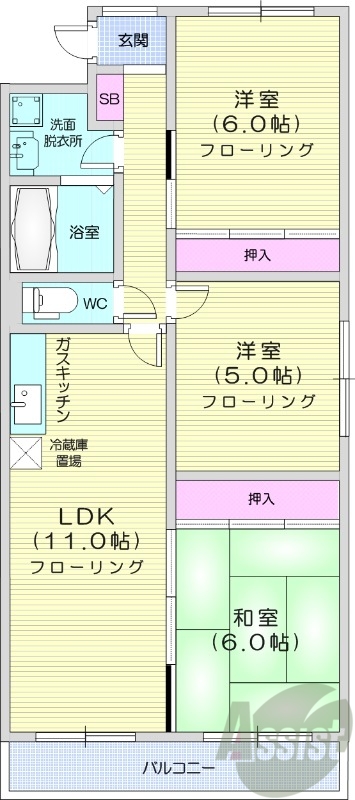 3ＬＤＫ、エアコン、都市ガス、バストイレ別