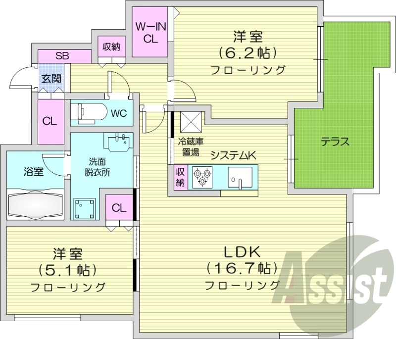 2LDK、都市ガス、ネット無料、収納、宅配BOX