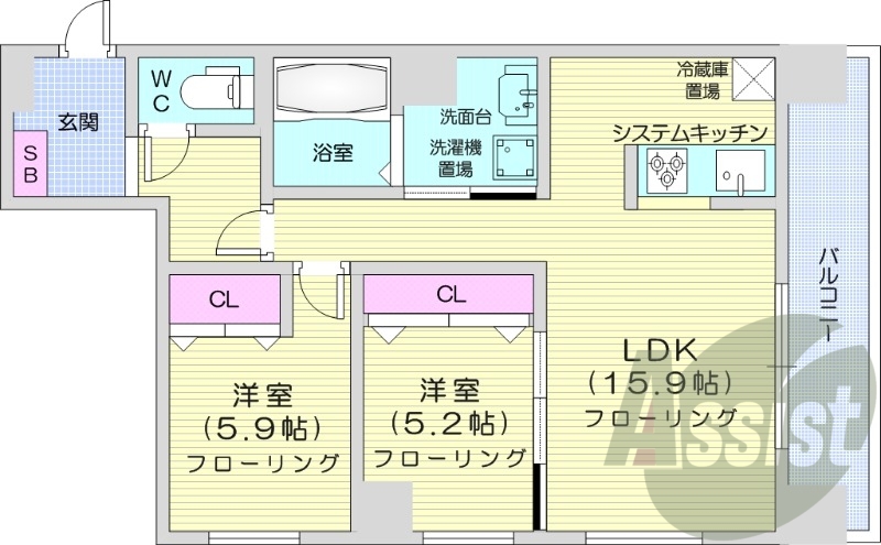 2LDK、都市ガス、ペット可、エアコン、追い焚き、