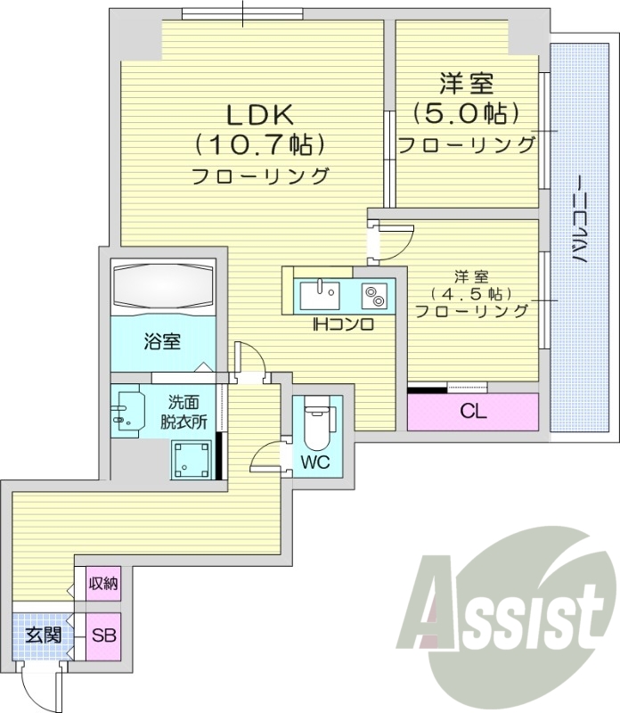2LDK、クローゼット、シューズボックス