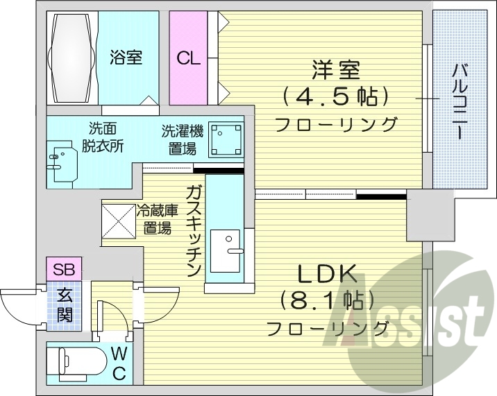 1LDK、クローゼット、モニター付きインターホン、独立洗面台