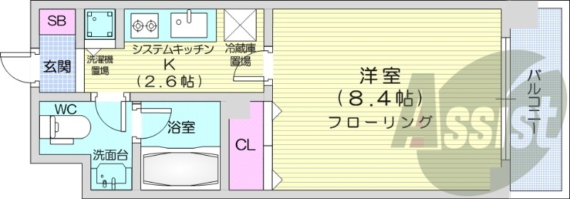 1K、クローゼット、床暖房、浴室乾燥機、ウォシュレット