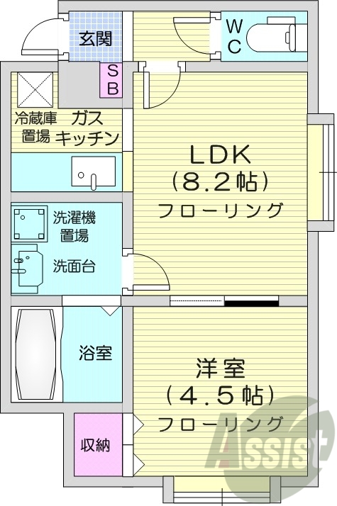 1LDK、独立洗面台、カメラ付きインターホン