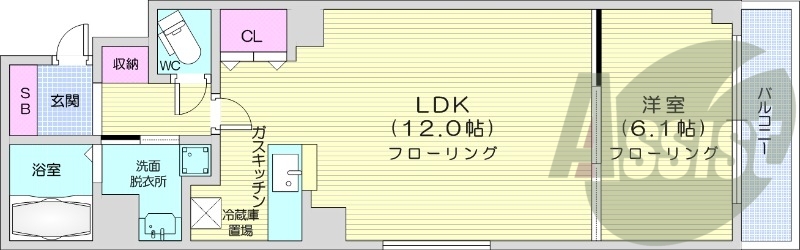 1LDK、エアコン、オートロック、エレベーター