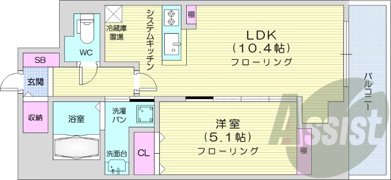 1LDK、追い炊き機能、宅配BOX、システムキッチン