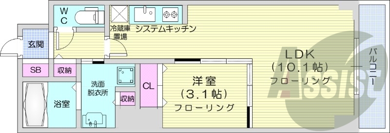 1LDK、追い炊き機能、宅配BOX、システムキッチン