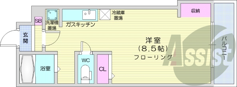 1R、エアコン、バストイレ別、ネット無料