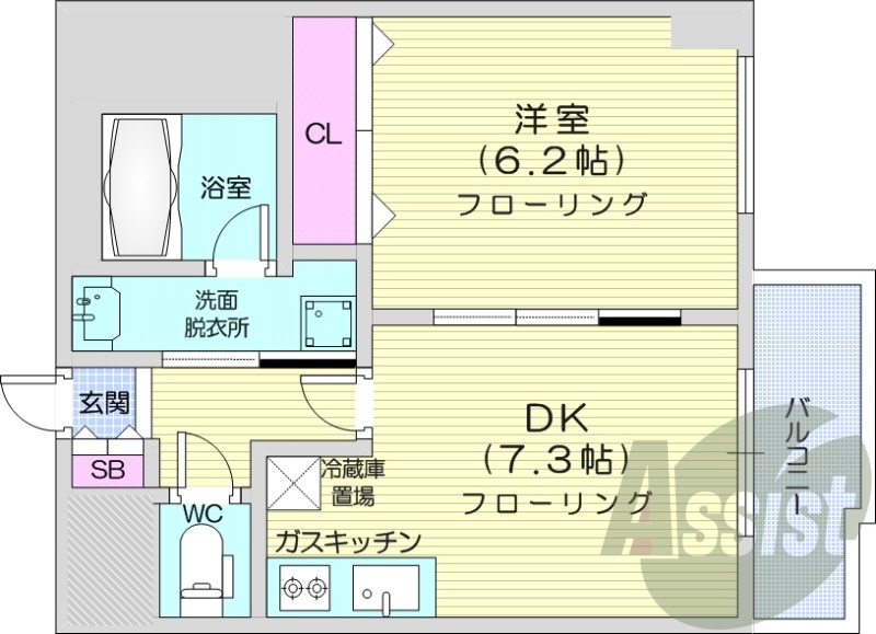 1DK、都市ガス、オートロック、エアコン