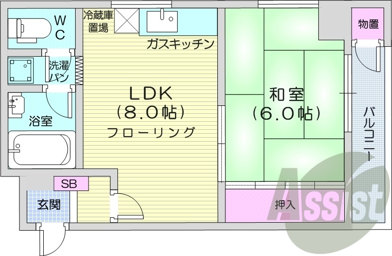 1LDK、灯油FF暖房、オートロック、Wi-Fi無料