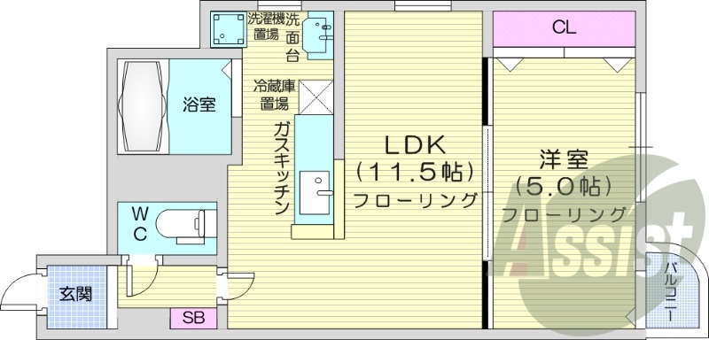 1LDK、クローゼット、バストイレ別、シューズボックス