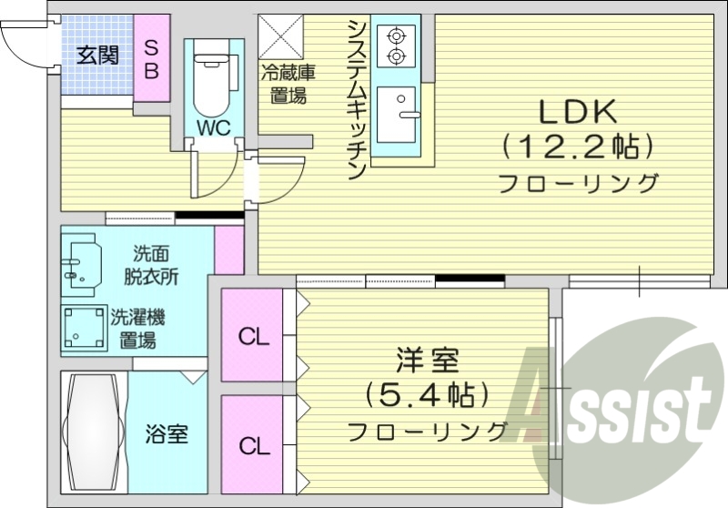 1LDK、システムキッチン、エアコン、ネット使用料不要