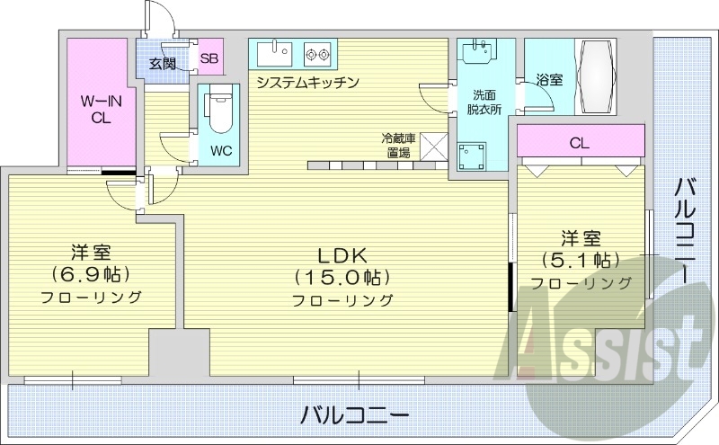 2LDK、エアコン、オール電化、バストイレ別