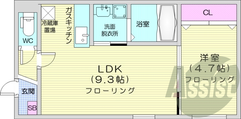 1LDK、都市ガス、エアコン、浴室乾燥機