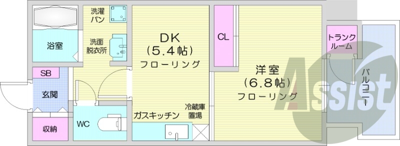 1DK、クローゼット、シャンプードレッサー、バルコニー