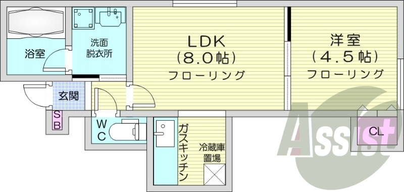 1LDK、バストイレ別、エアコン、カメラ付きインターホン