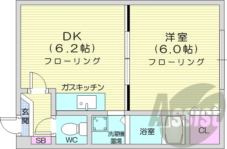 1DK、バス・トイレ別、灯油暖房、室内洗濯機置場