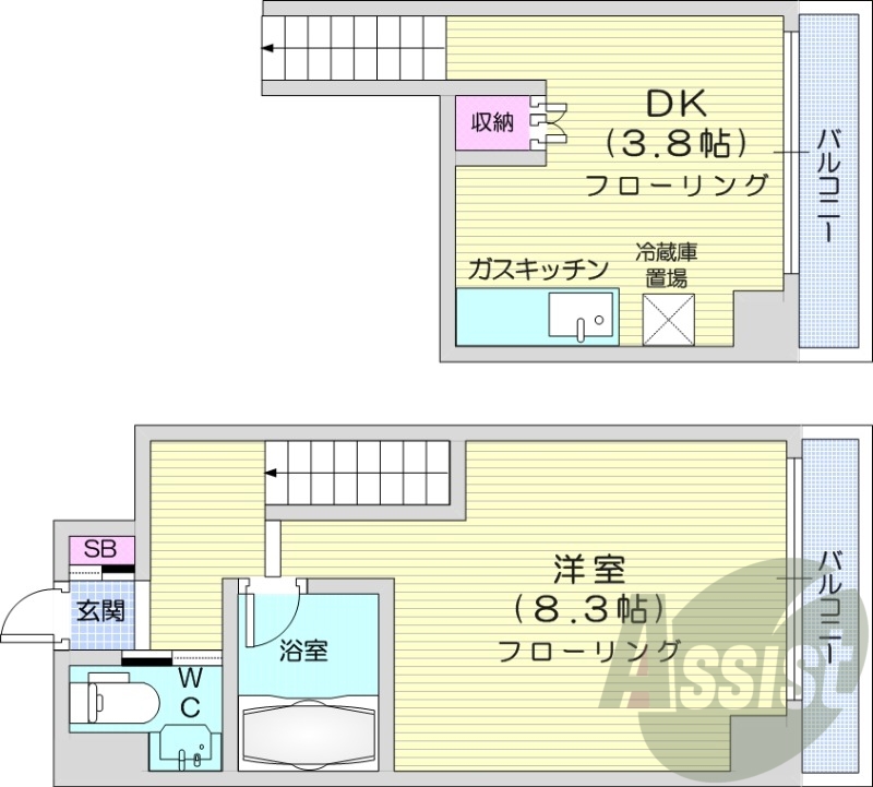 1DK、ネット無料、シャンプードレッサー、TVモニターホン