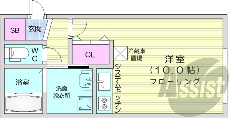 1R、角部屋、都市ガス、ネット無料、システムキッチン